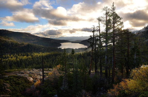 Gorgeous light in the Sierras yesterday near Donner Summit looking down at Donner Lake 