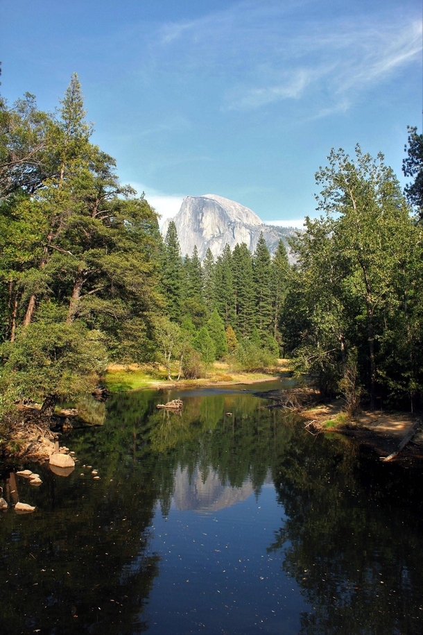 Half Dome reflecting in the Merced River Yosemite National Park 
