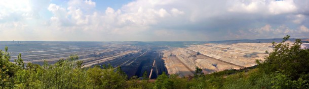 Hambach open pit brown coal mine xkm wide m deep - Germany Notice the Bagger-s for scale 
