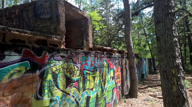 Heavily graffitied ruins of the Brooksbrae Brick Factory