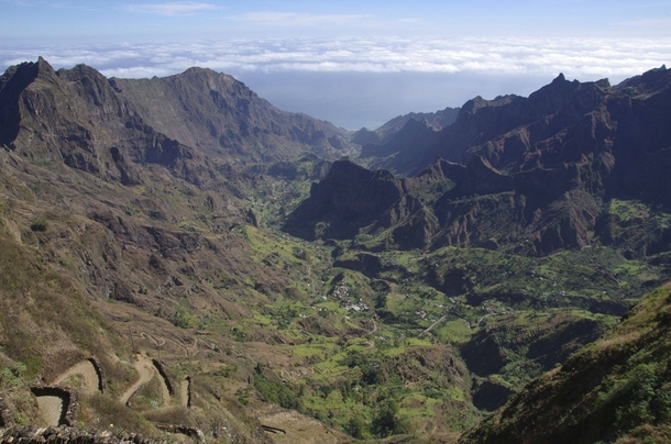 Hiking out of the extinct volcano Paul Valley Santo Anto Cape Verde x