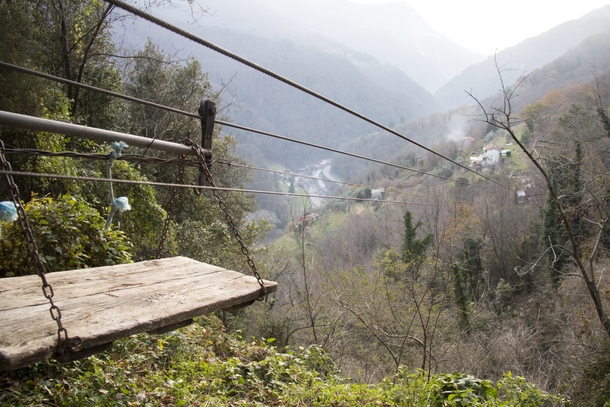 Homemade aerial tramway in Apuan Alps Italy 