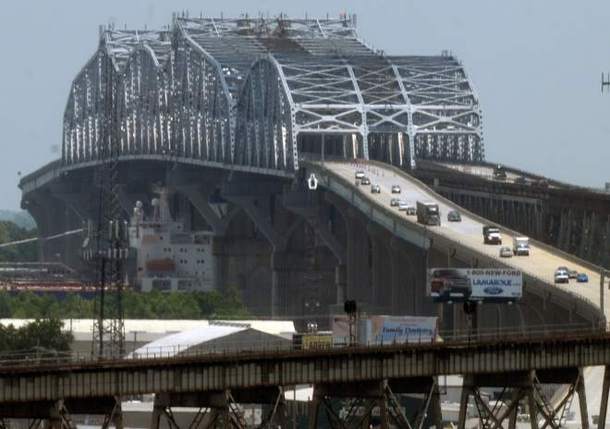 Huey P Long Bridge near New Orleans - longest combined roadrail bridge in US - Recent B widening  Construction album in comments