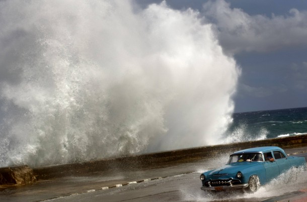 Huge wave crashing into Havana Cuba 