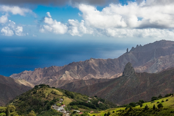 I recently visited the tiny isolated volcanic island of Saint Helena in the middle of the Atlantic Ocean This was the view from the Southern side of the island OC 