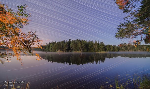 I shot my very first timelapse of the night sky last night I decided to put all  good frames together as my first startrail hope you guys enjoy Shot in the Kolmrden Forest Norrkping Sweden 