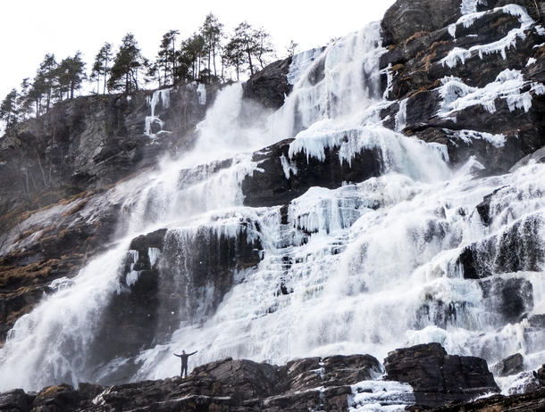 I was almost killed by head-sized ice clumps rushing down this waterfall from Western Norway 