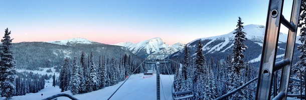 I worked lifts for a winter season in Banff AB Canada My view from the office every morning at Sunshine Village 