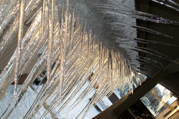 Icicle layers on a rooftop in Gunnison Colorado 
