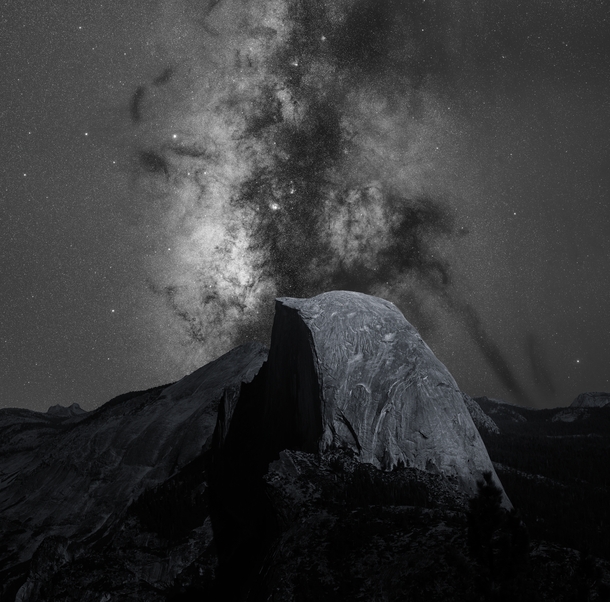 If Ansel Adams did astrophotography Half Dome in Yosemite National Park California 