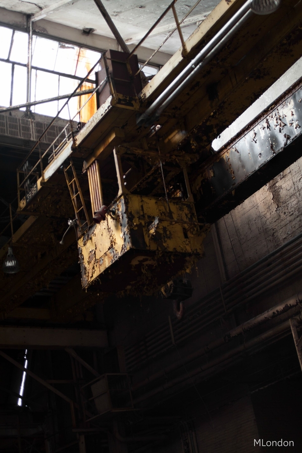 industrial crane in a abandoned factory in Philadelphia  feet in the air i found 