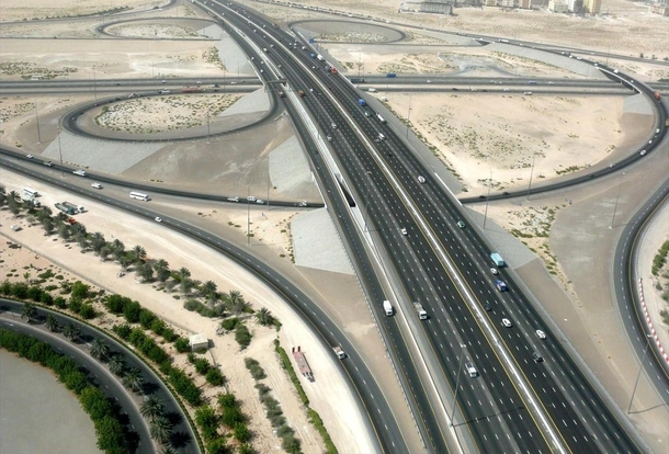 Interchange between Al Ain motorway and Emirates Rd in Dubai UAE 