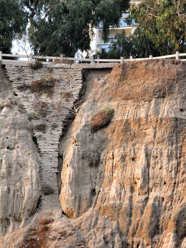 Interesting erosion control keeping Palisades Park above Pacific Coast Highway in Santa Monica 