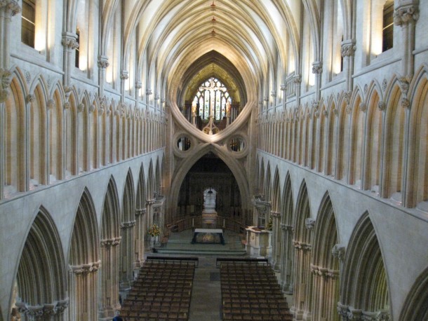 Inverted arches in Wells Cathedral Somerset England