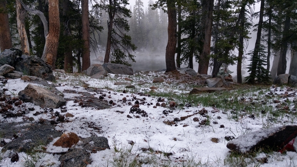 It was a wee bit chilly out that morning Taken   the lower of the Chain Lakes Yosemite CA 