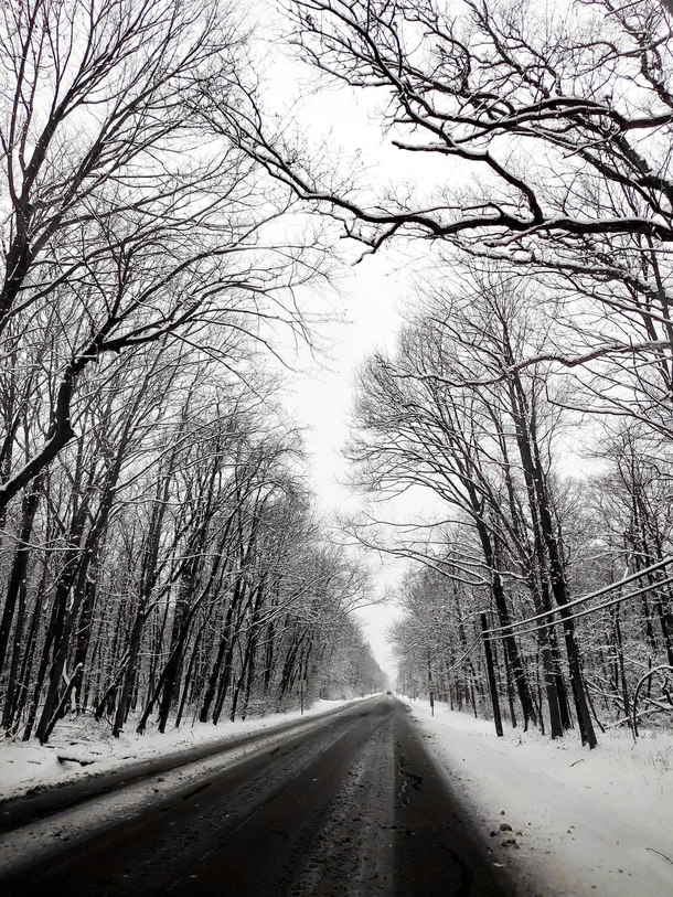 ITAP of a road in winter Michigan USA