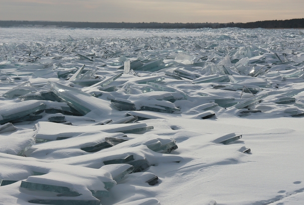 Jagged ice on the surface of Lake Superior in Wisconsin 