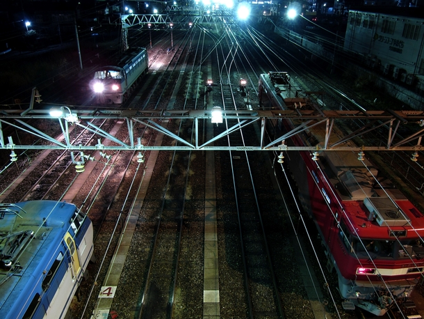 Japanese Freight train yard at night 