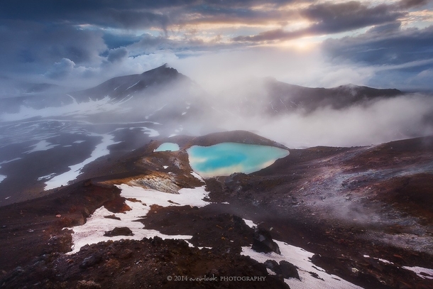 Jewel in the mist Emerald Lakes Tongariro National Park NZ  Photo by Dylan Toh amp Marianne Lim xpost from rNZPhotos