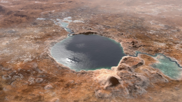 Jezero Crater  the future landing site of the Mars  Perseverance rover  as it may have looked billions of years go when it was a lake Credit NASAJPL-CALTECH