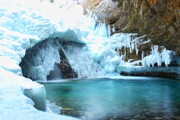 Johnston Canyon same waterfall but when it was frozen 