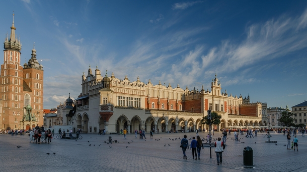 Krakow Cloth Hall Sukiennice in Poland was rebuilt in  in Renaissance style