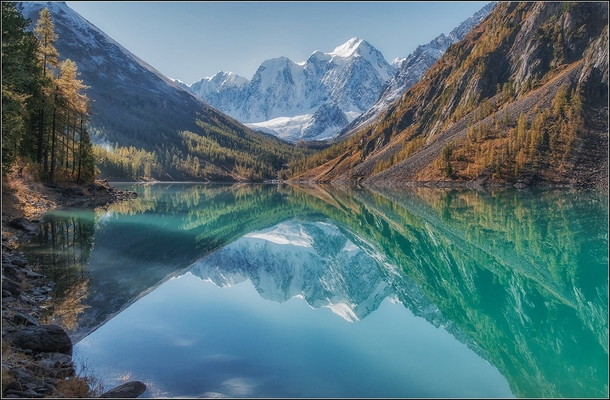 Lake Shavlinsky Altai Mountains Russia  by Anatoly Dovydenko