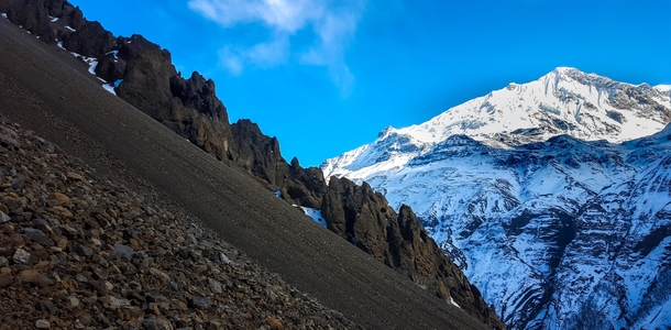 Landslide area Tilicho Trek - Manang  Nepal 