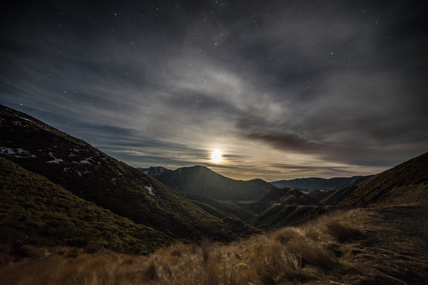 Last nights moonrise over Porters Pass Canterbury New Zealand 