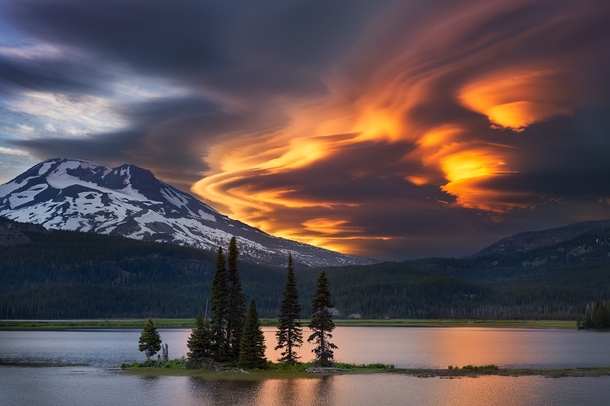Lenticular clouds above the South Sister and Sparks Lake Deschutes County Oregon - photo by Majeed Badizadegan 
