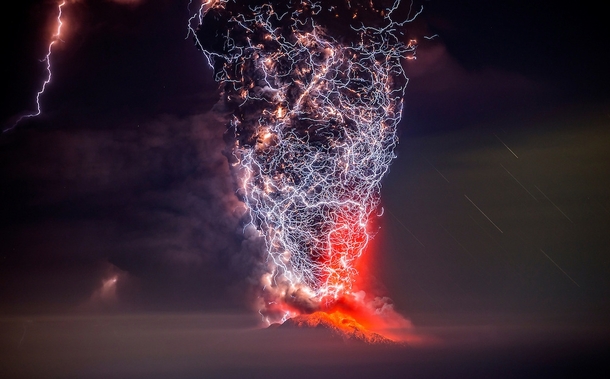 Lightning engulfs a volcanic eruption in Chile  by Francisco Negroni