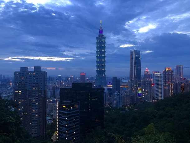 Lights come on when the sun sets in Taipei Taiwan