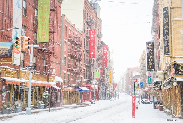 Little Italy in New York city after snowstorm 