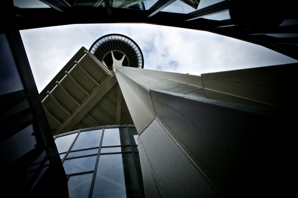 Looking up at the Space Needle 