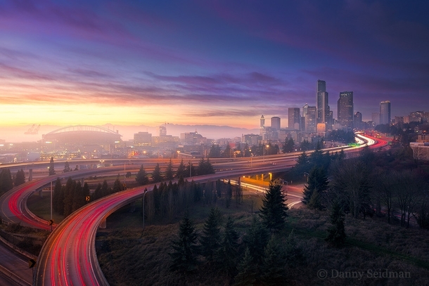 Looking west through the fog toward downtown Seattle  photo by Danny Seidman