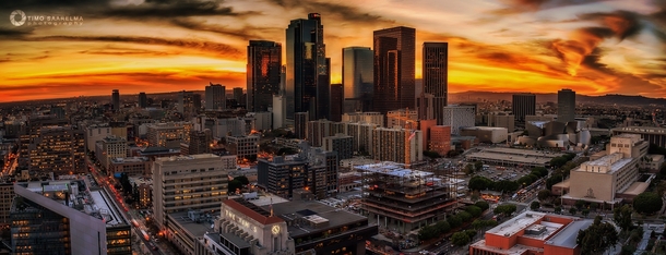 Los Angeles downtown at sunset CA 