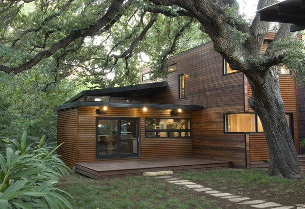 Lush Tree Canopy enshrouds Contemporary spin on Modern Cabin - Austin TX 
