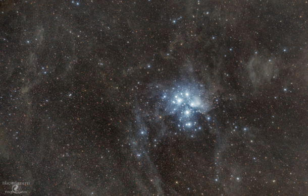 M Pleiades often called the Seven Sisters dusty widefield shot with a Nikon D and Samyang mm f lens 