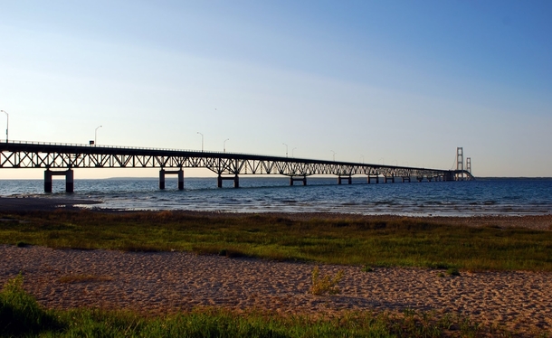 Mackinac Bridge connecting the north and south portions of Michigan 