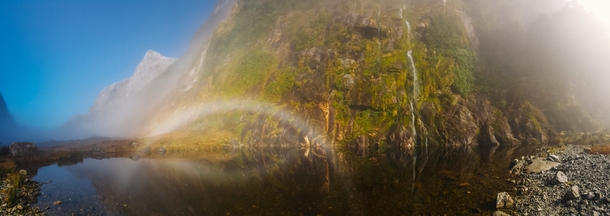 Magical misty lake on the Milford Track Prairie Lake New Zealand Saw something I hadnt seen before a rainbow eye  x