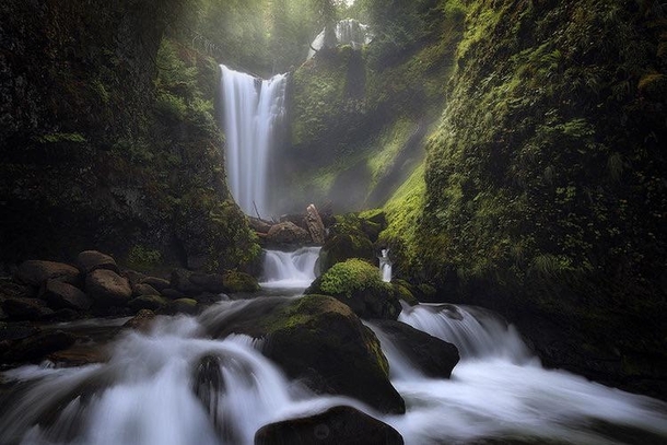 Magical waterfall nestled in the Gifford Pinchot National Forest WA   x 