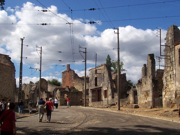 Main street of Oradour-sur-Glane France - destroyed by Nazis along with its civilian population in  preserved as a memorial 