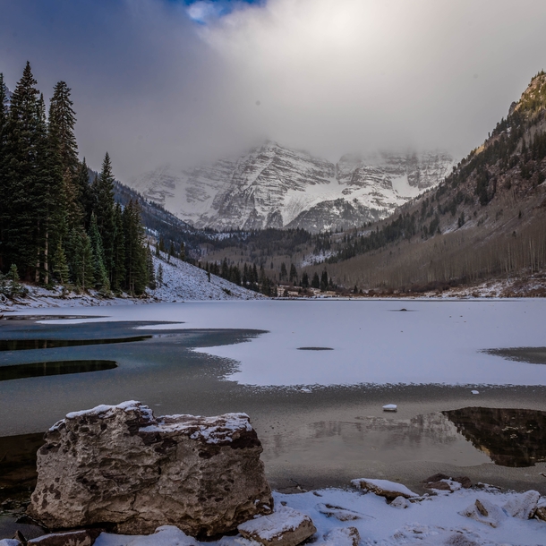 Maroon Bells near Aspen CO on the final morning before the road was closed  