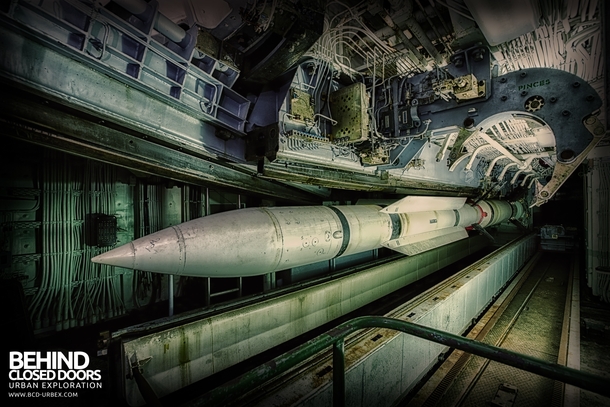 Masurca Missile suspended in launching system on an abandoned battle ship in France 