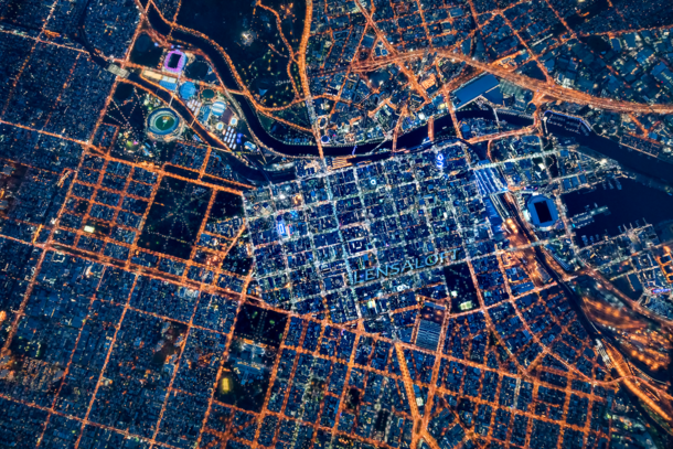 Melbourne Australia from above at night    Andrew Griffiths