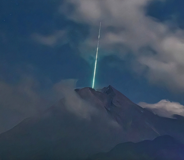 Meteor Streaking Into Mount Merapi Volcano in Indonesia