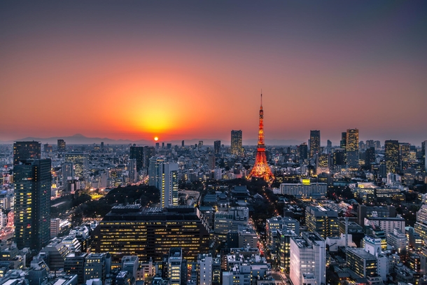 Metropolis - A sunset over Tokyo with Mt Fuji in the distance  by Martin Heck