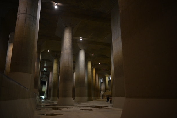 Metropolitan Area Outer Underground Discharge Channel Kasukabe JP - the worlds largest underground flood water diversion facility built to mitigate overflowing of the citys major waterways and rivers during rain and typhoon seasons 