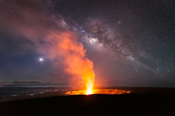 Milky Way and the Moon over Halemaumau Crater Hawaii  Photo by Miles Morgan