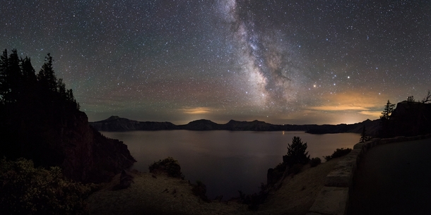Milky way over Crater Lake Oregon 